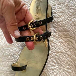 Juicy Couture Black and Gold Sandals with Metallic Finish LEATHER!
